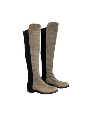 Stuart Weitzman Reserve knee-length boots tan brown suede elastic Sz 8.5